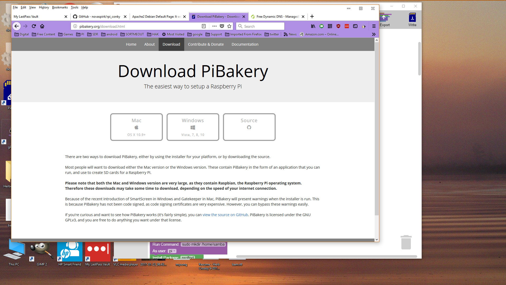 Image of PiBakery.org DownLoad page
