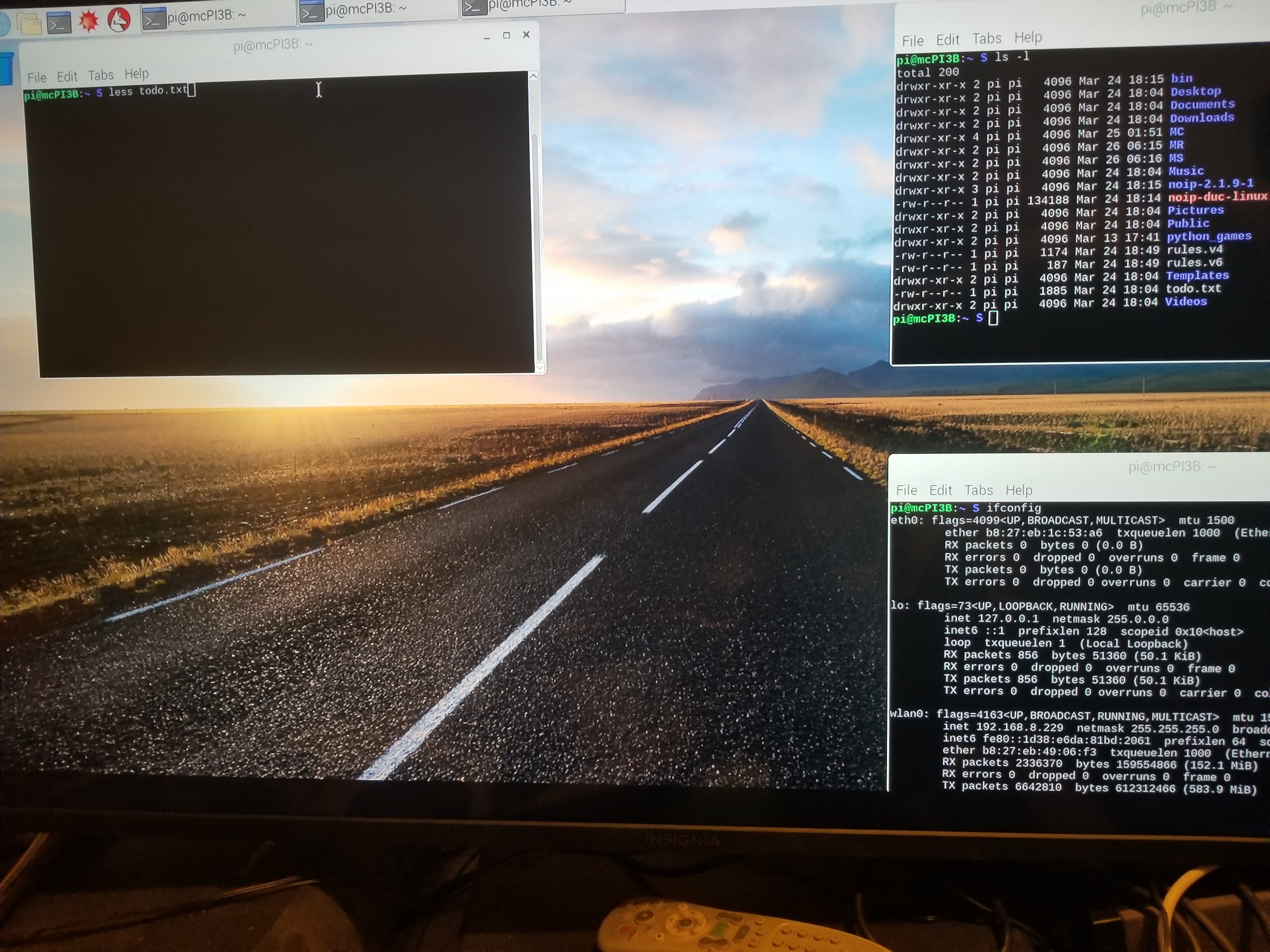 Image of pi3s X servers page with 3 terminals open
