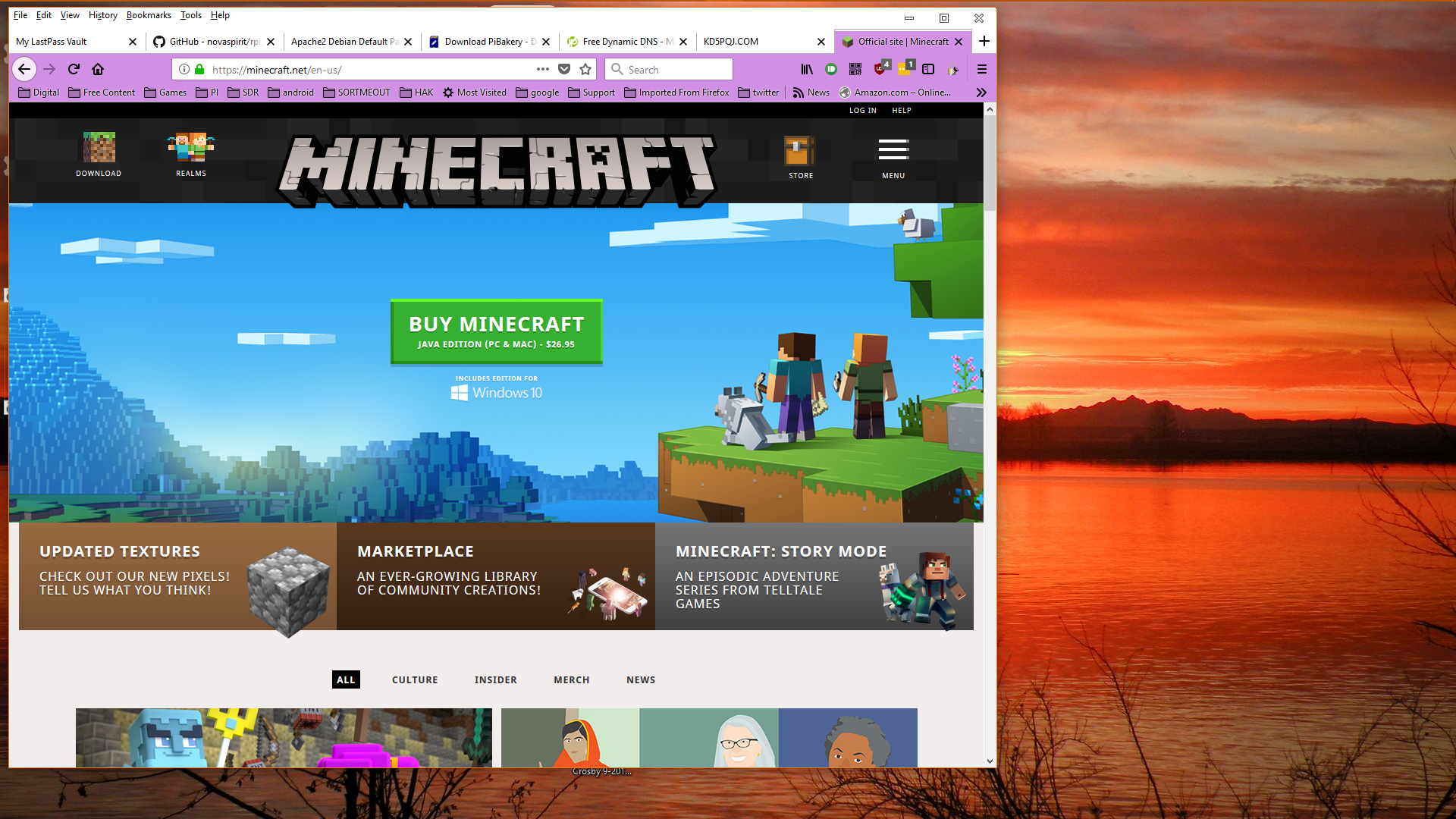 Image of minecraft.net home page that shows java client for sale at $27